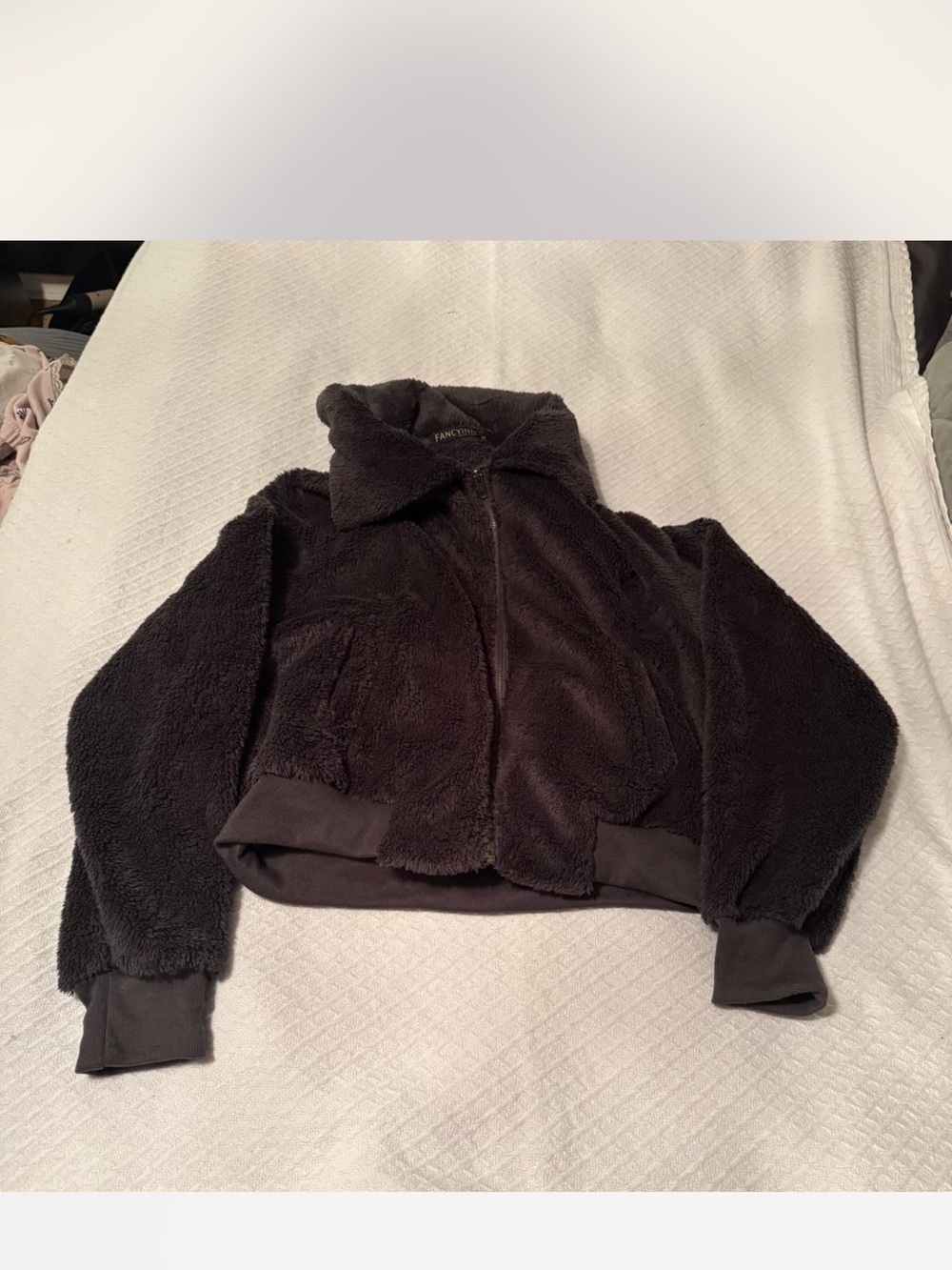 Fancyinn Black Teddy Sherpa Zip Jacket